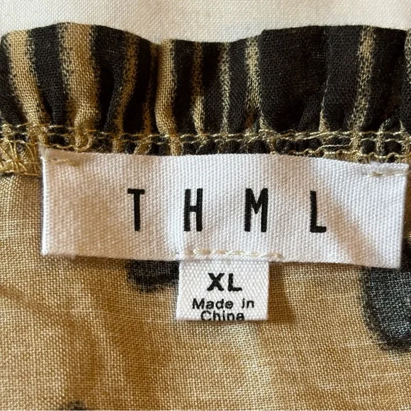 THML Raina Dress Size XL black tan Midi Dress Tasseled, Lace Accents 3/4 sleeve - Picture 5 of 9